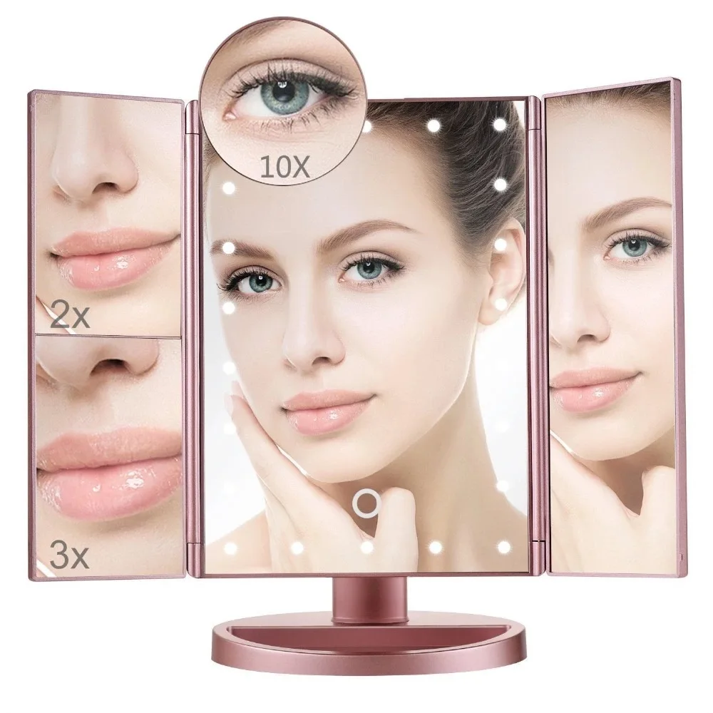 Vanity Light Make Up Best  Touch Screen Adjustable Lights Crystal Tri Fold Cosmetic High Definition Clarity 22 Led Makeup Mirror