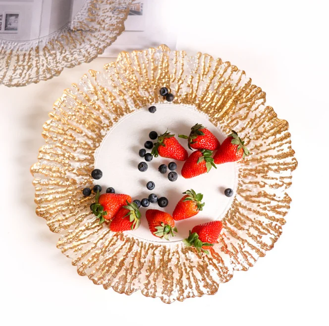 
Home restaurant irregular edge colored round shape clear glass charger plates 