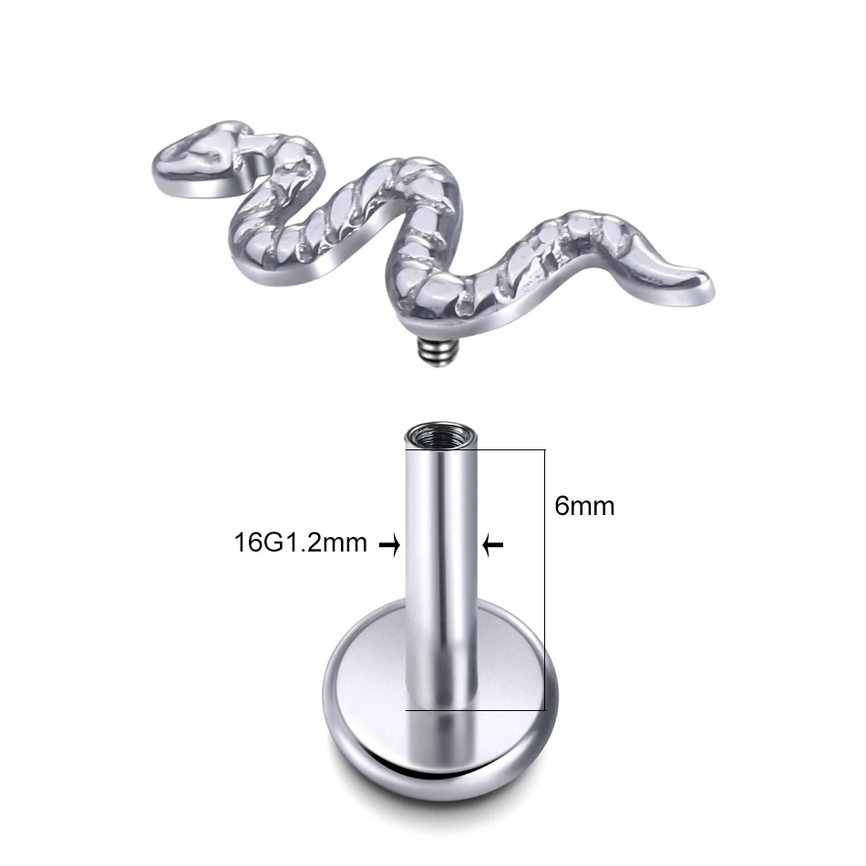 Snake Feather Bee Implant Grade Titanium Internal Threaded Piercing Labret Studs Lip Piercing Jewelry For Cartilage Ear Lip