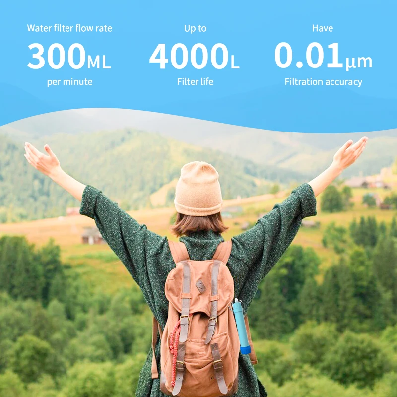 UF Membrane Waterfilter Portable Mini Survival Water Filter Straw Emergency Outdoor Camping Hiking Water Filter System