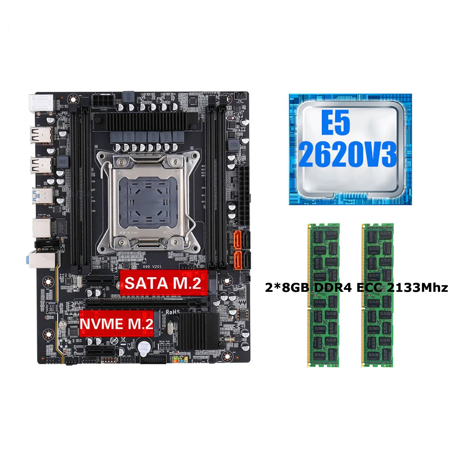 X99 Motherboard XEON Combo Kit Set LGA 2011-3 Xeon E5 2620 V3 processor DDR4 2pc 8GB 2133MHz ECC Memory