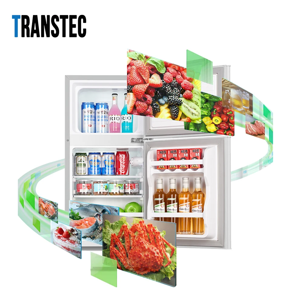 118L Solar Powered Double Door Refrigerator DC 12 fridge with off grid system for commercial and household use