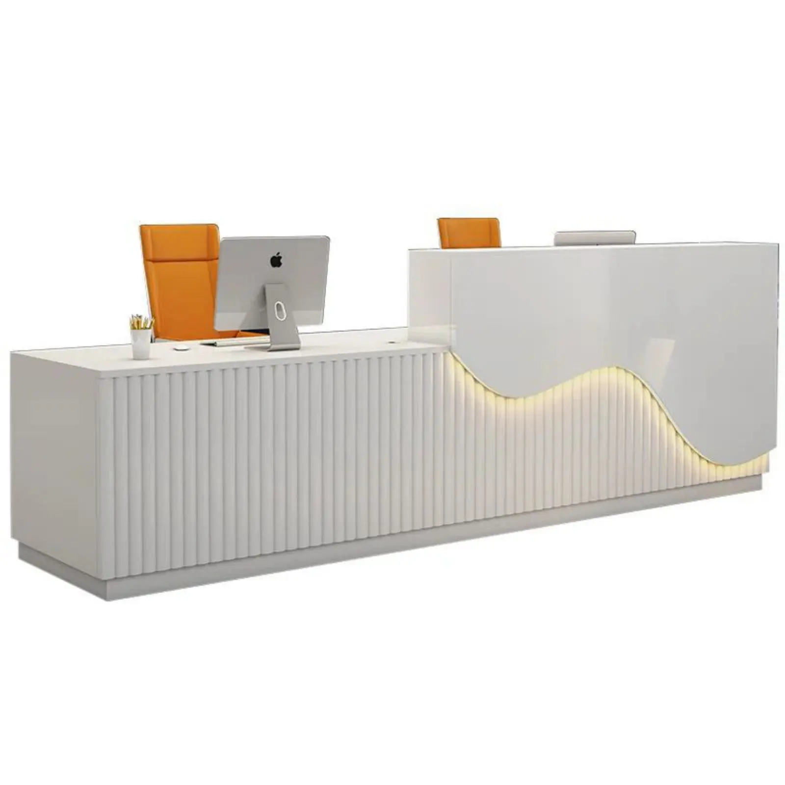 Luxury reception desk with led light white marble 2 person reception counter desk for beauty salon spa