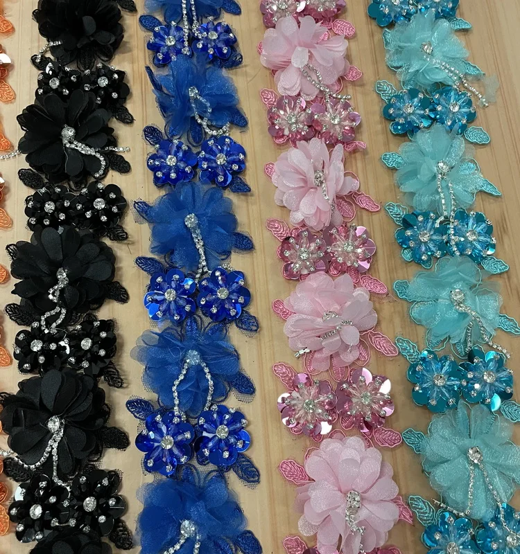 2022 NEW chiffon handmade flower chiffon fabrics  handmade crystal flower