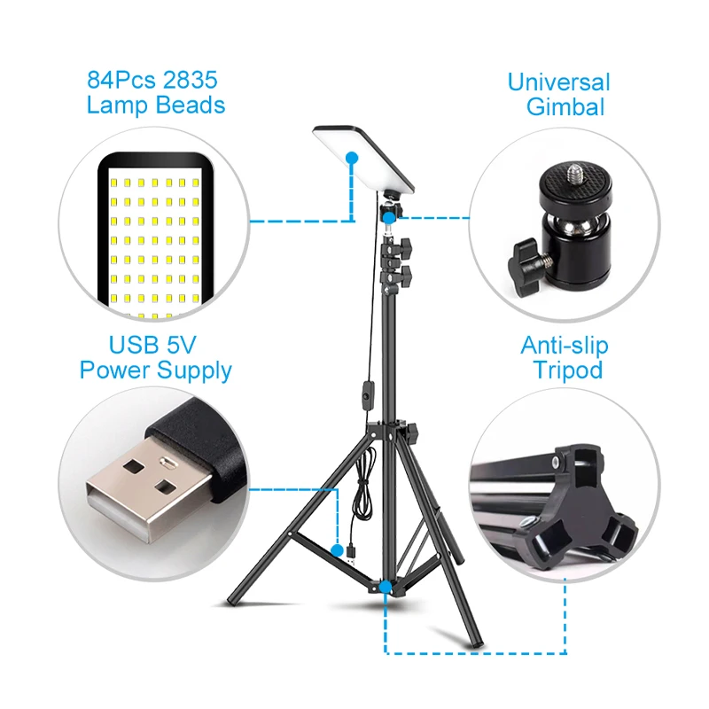 Portable Camping Light LED Selfie Lamp With Tripod Stand for Outdoor Picnic Barbecue
