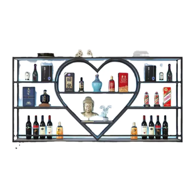 Factory Custom Industrial Wall Hanging Wine Rack Bar Wine Cabinet Iron Wind Bar Display Rack Hanging Shelves Against The Wall