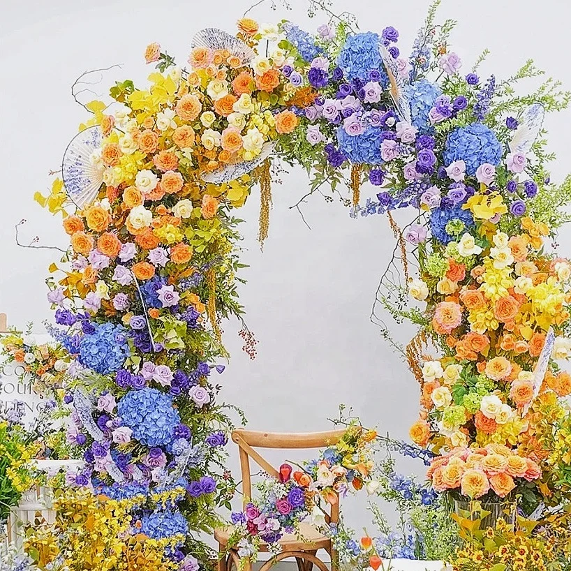 Arch Artificial Rose Blue Yellow Wedding DIY Party  Garden Balcony Patio Event Decoration Artificial Arch Decoration Flower