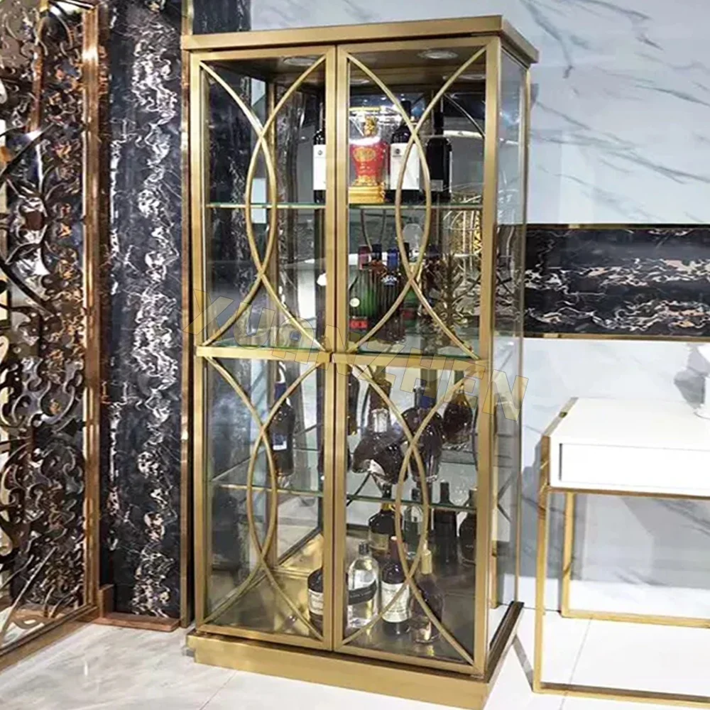 Living room furniture new design luxury modern corner wine cooler wine cabinet stainless steel glass wine racks for sale