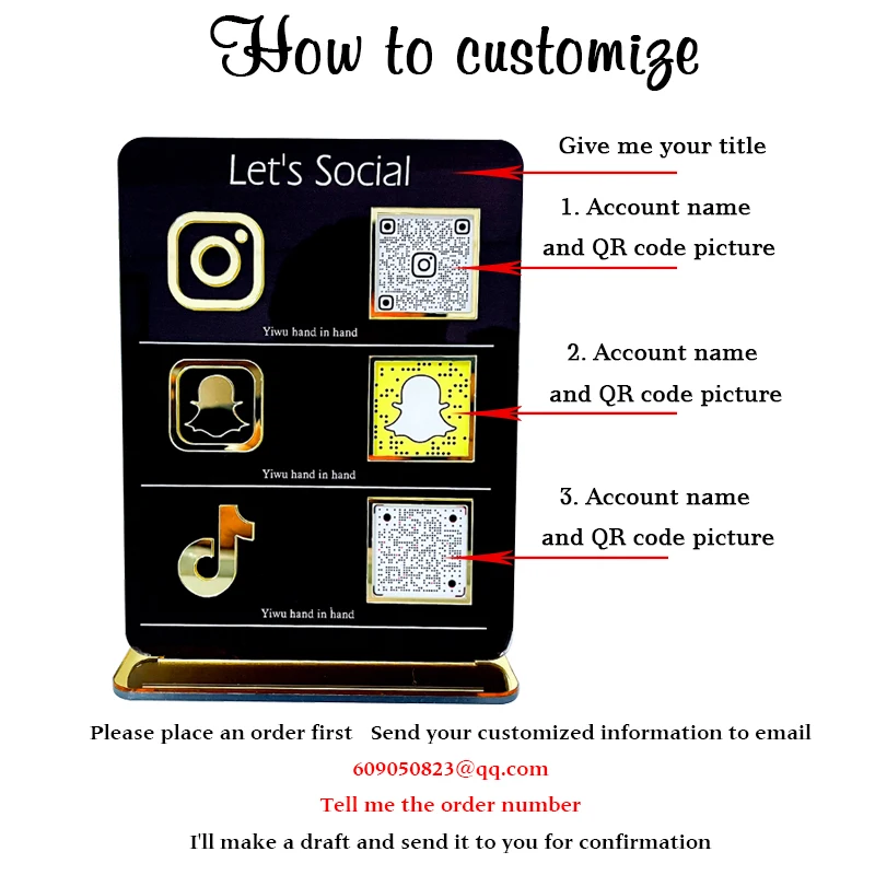 Customize Tabletop Acrylic Facebook Ins Plaque Gold Qr Code Beauty Sign Business Social Media Sign With Stand