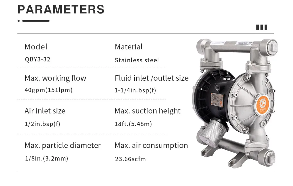 GODO QBY3-32P 1-1/4' 304 ATEX Stainless Steel pneumatic diaphragm pump Petrochemical industry Air Pump