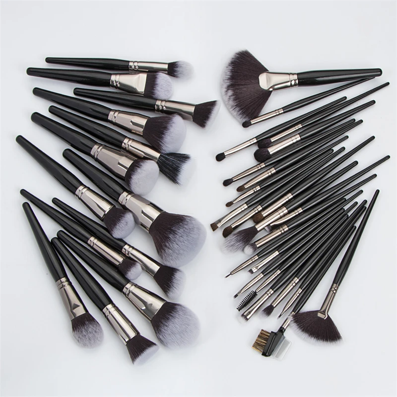 High End Black Luxury 36pcs Custom Logo Cosmetic Brush Wooden Handle Professional Buffer Makeup Brushes Set