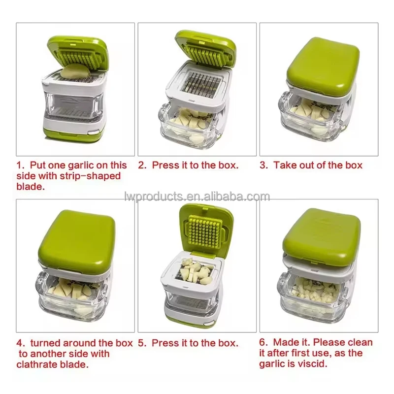 Kitchen Gadgets Garlic Pressing Tool Cutter Chopper Garlic Cube Dicer with Interchangeable Stainless Steel Dicing Slicing Blades