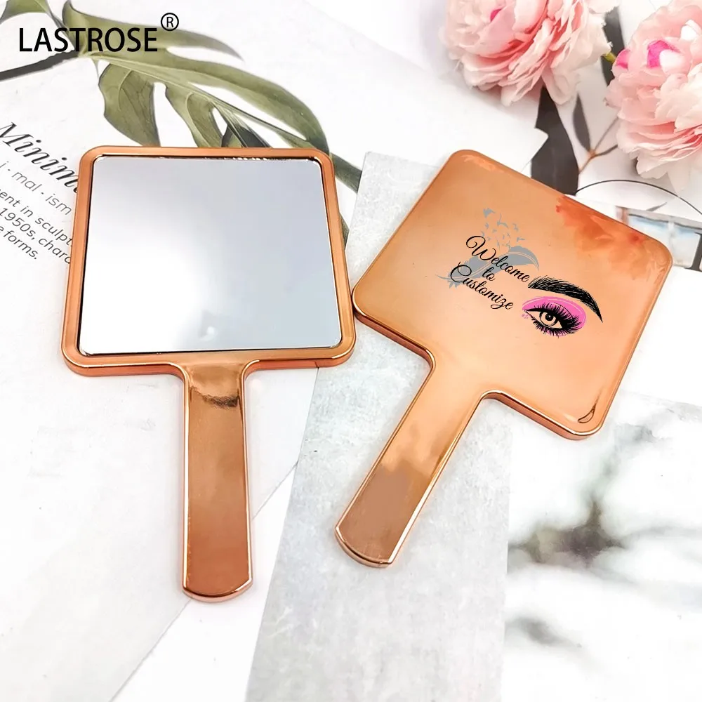 promotional plastic hand held makeup mirror private label cosmetic mirrors metal rose gold hand held mirrors