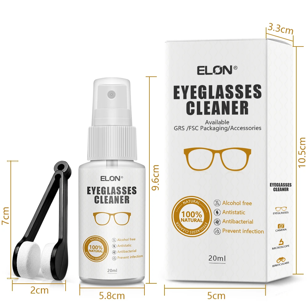 20ml Wholesale 100% Natural Glasses Cleaning Kit Wiping Micro Fiber Eyeglasses Lens Care Tool Screwdriver Eyeglass Cleaner Brush