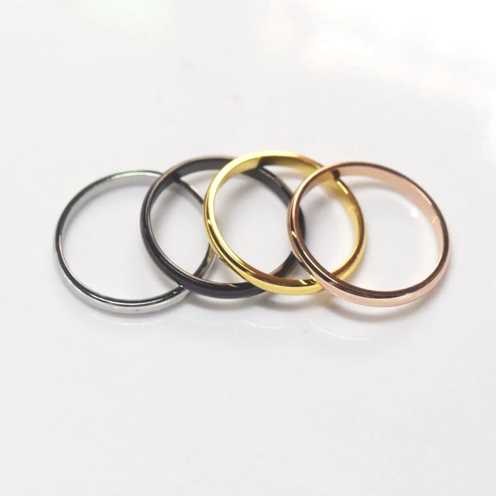 wholesale narrow 2mm wide women men wedding black silver gold rose gold stainless steel stack rings  jewelry fashion accessories