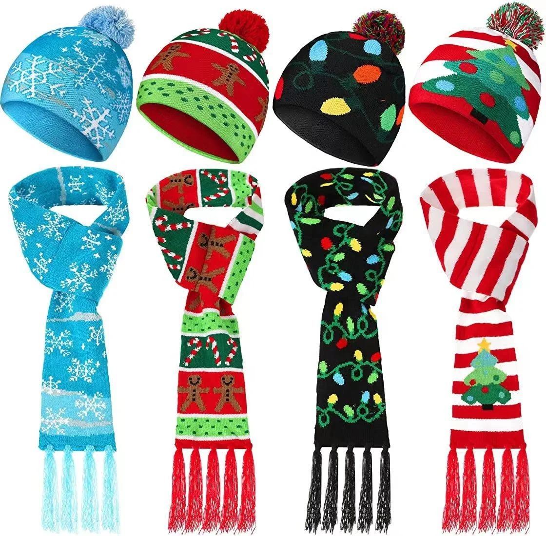 2Pcs Christmas LED Light up Hats LED Scarf Set Christmas Beanie Knit for Kids Adults Xmas Birthday Party