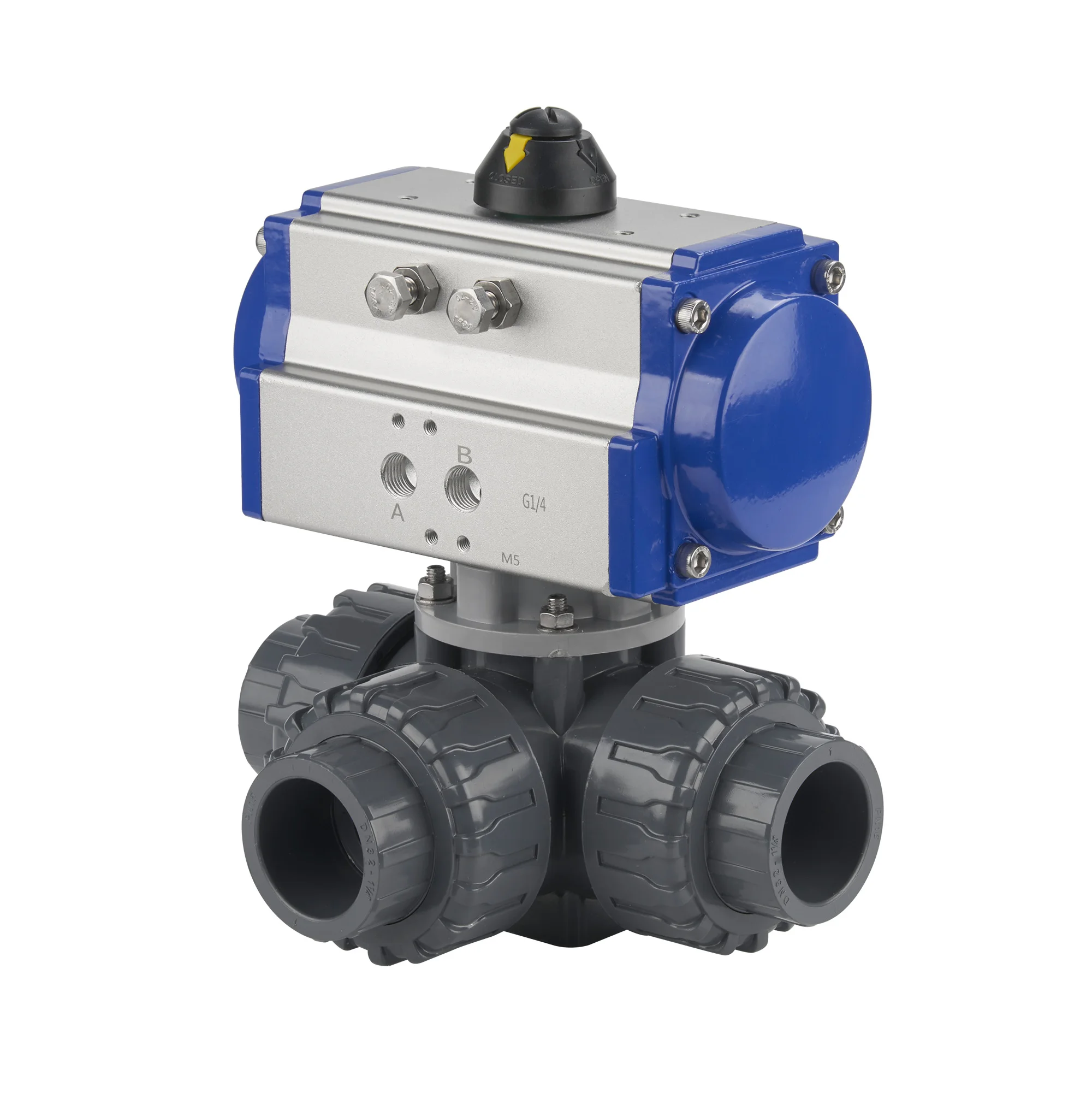 VINCER 8in 3-way control valve Plastic PVC/UPVC/CPVC single action Double Union Pneumatic Actuator Ball Valve