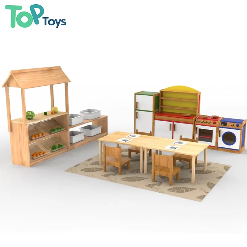 Top Montessori Reggio Furniture For Kid Kitchen Toys Cocking Role Play Indoor Preschool Kindergarten Daycare Wooden Kitchen Toys