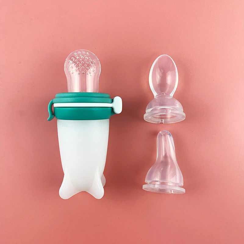 3 in 1 Multi-functional Silicone Rice Paste Baby Bottle Fruit Pacifier Drinking Drug Feeding Squeeze Bottle with Dispenser Spoon