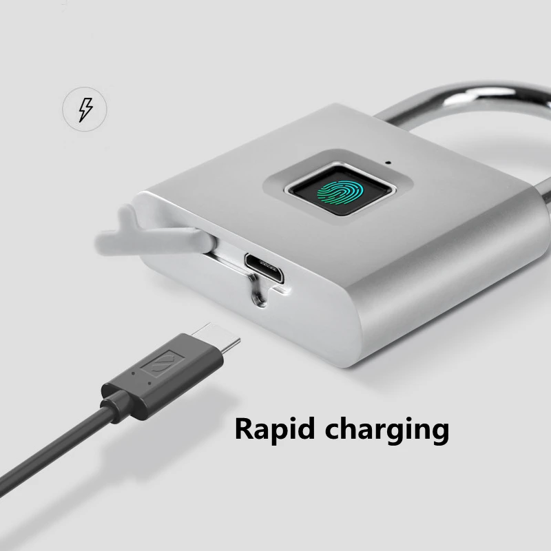 Keyless USB Rechargeable Portable Fingerprint Smart Padlock Quick Unlock Zinc Alloy Smart Biometric Fingerprint Padlock