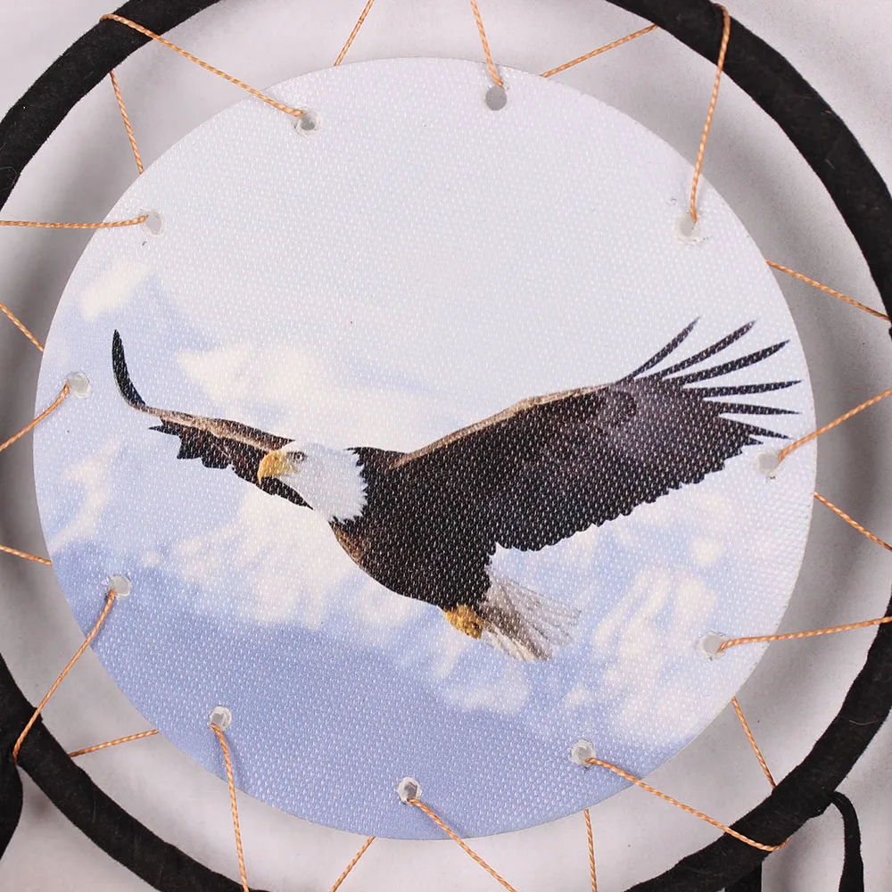 Wolf Printed Unisex Photo Frame Dream  Catcher 16 CM Double Rings For Wall Hanging With Natural Rooster Feather Home Decoration