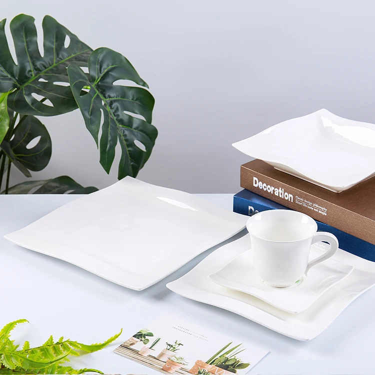CANHUI Manufactory Supply Crockery Porcelain Serving Dinnerware set Hotel Restaurant Square Ceramic Tableware White Dinner Set
