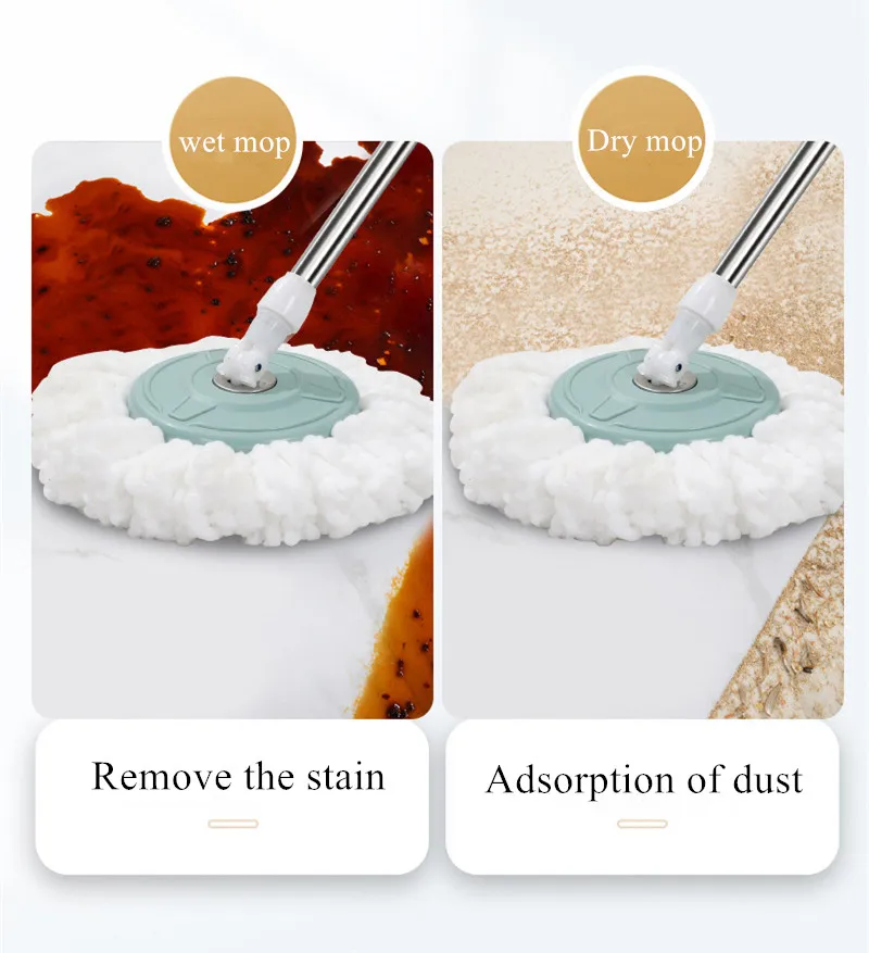 360 Plastic Mopper Long Handle Floor Cleaning Mop With Bucket & Flat Mop Self-wringing Mop