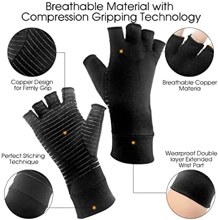 Outdoor Unisex Sport Cycling Half Finger Mountain Bike Gloves Compression Arthritis pain relieve Black Half Finger Copper Gloves