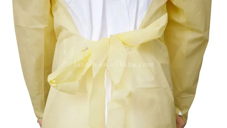Китайский OEM доступный sms одноразовый изоляционный халат с длинным рукавом с завязкой сзади синий с en14126 ce