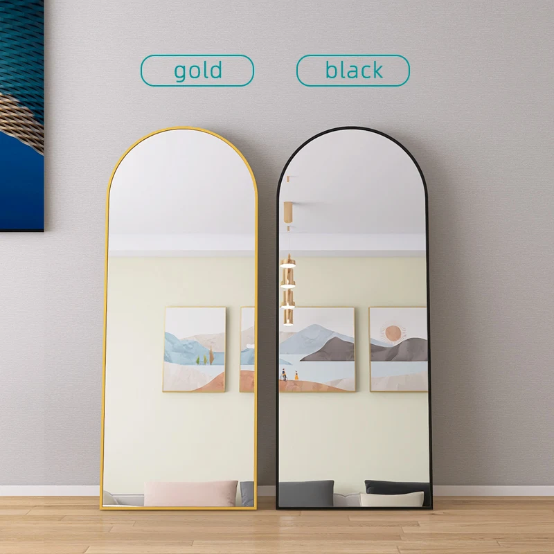 Wall Mirror Modern European Extra Large Arch Full Body Length Floor Mirror Black Frame Mirror With Stand