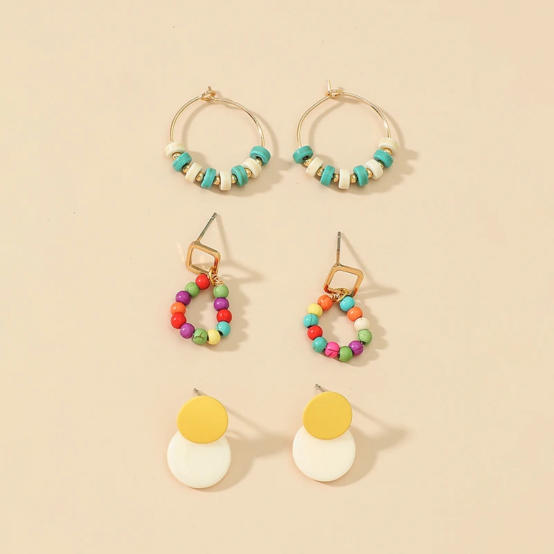 
New Arrival Fashion Accessories Geometric Rhombus Circle Drop Earrings Cute Minimalist Multicolour Hoop Earrings Set 