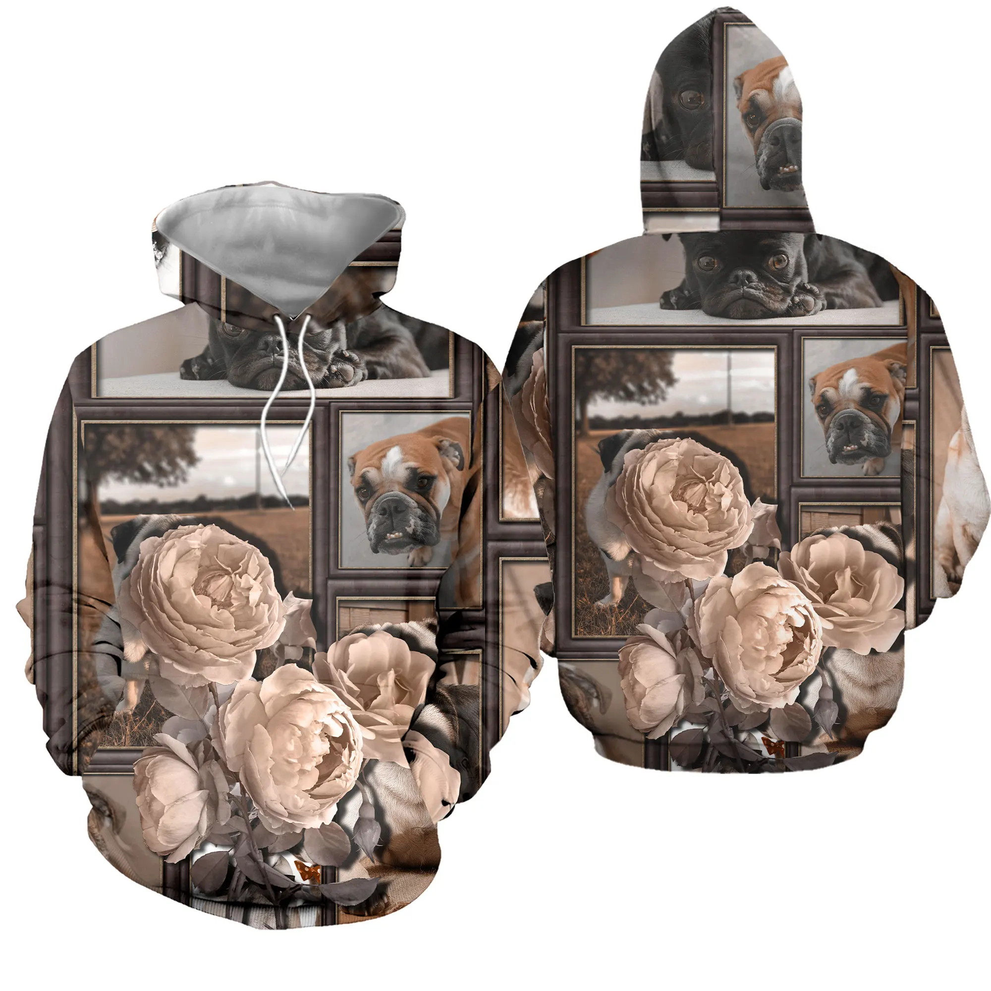 Rose and Dods Pattern Breathable Sustainable Hoodies Sweatershirts Unisex Custom Logo 3D Digital Printing Wholesale MOQ1