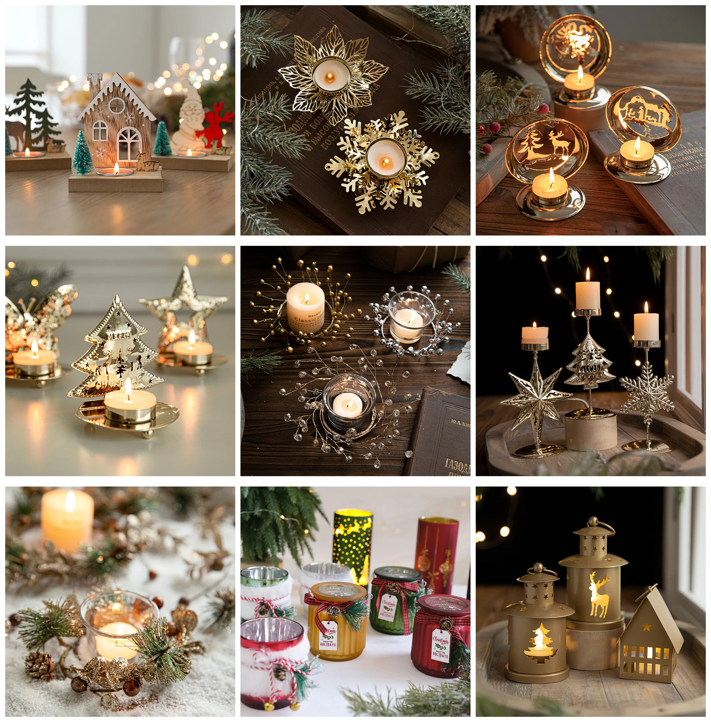 Hot Sale Xmas Gold Wrought Iron Candlestick Window Desktop Decoration Supplies For Christmas Candlestick Ornaments