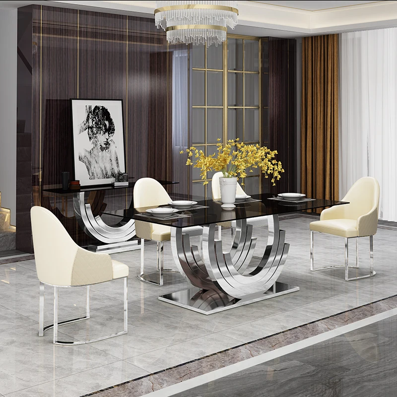 Modern dining room sets stainless steel dining table with glass