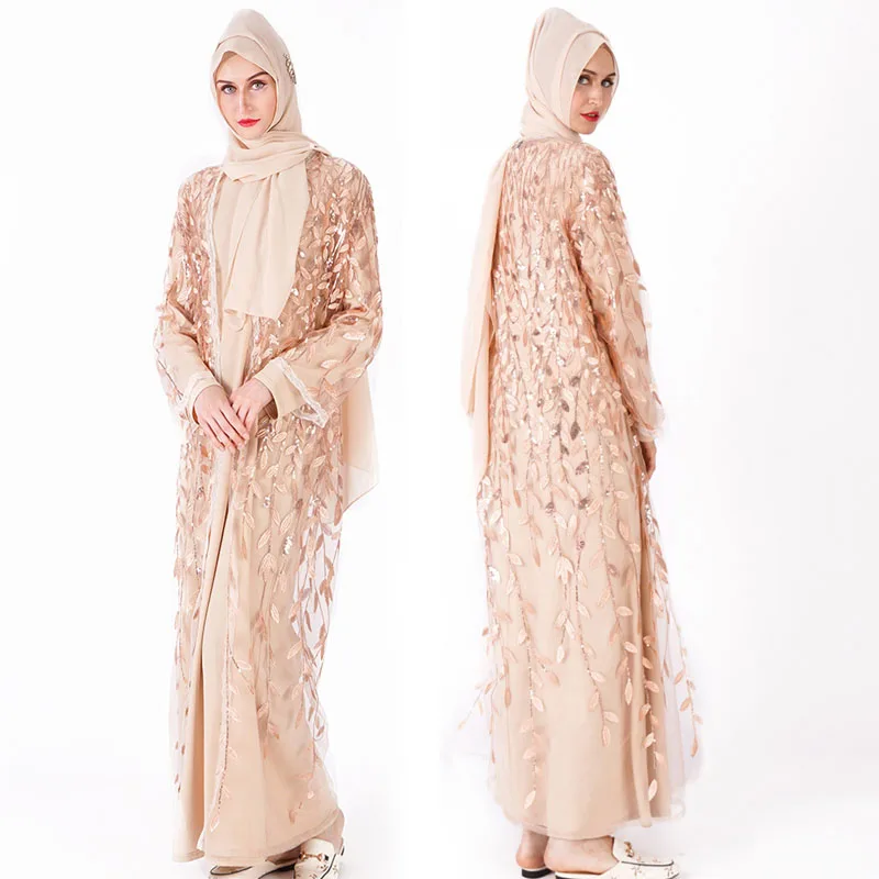 
2019 New Model Women Islamic Clothing Muslim Dress Dubai Abaya Sequins Caftan Dress 