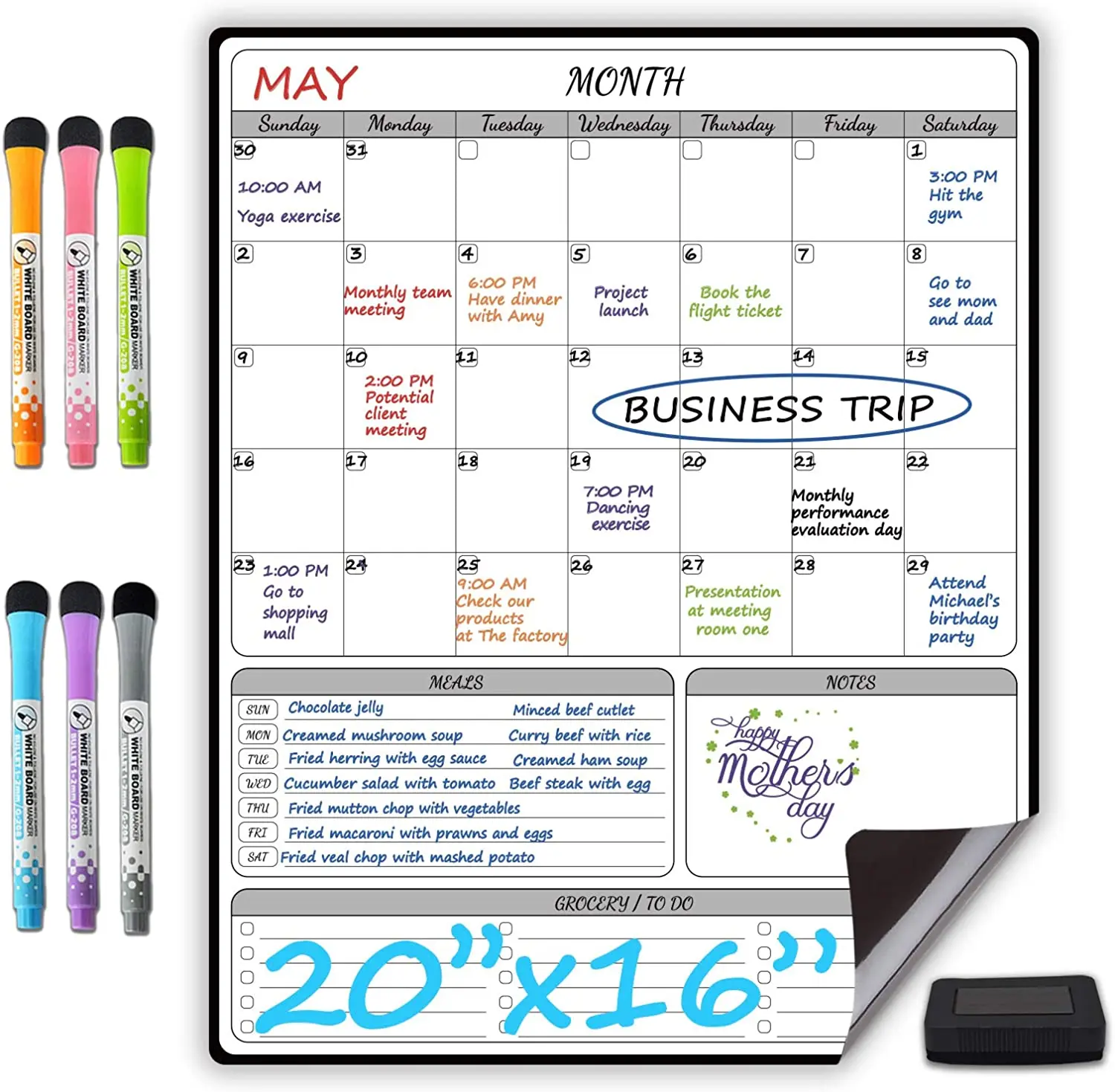 Large Magnetic Dry Erase Monthly Calendar for Fridge Monthly Calendar, Meal Planner and Notes to Do Grocery