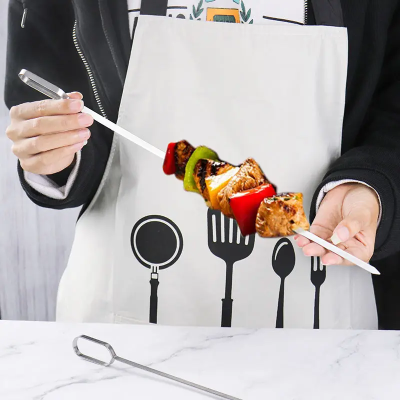 High Quality BBQ Accessories Eco-friendly Flat Stainless Steel Long Metal Shish BBQ Kebab Skewers With Ring