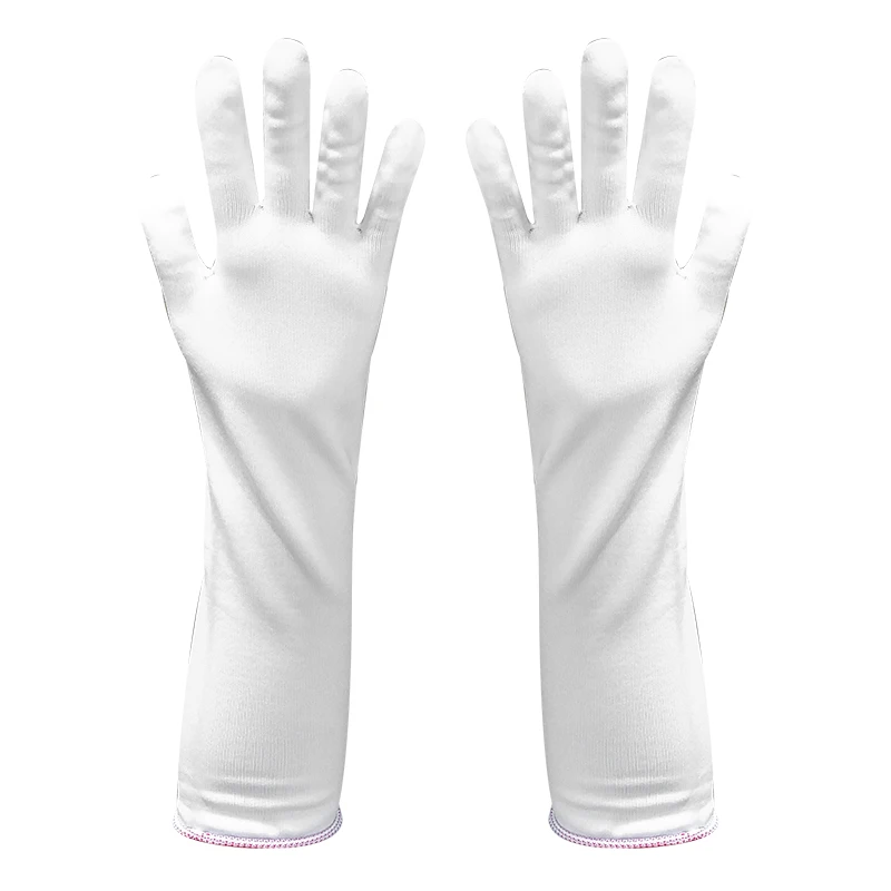 Nylon Knit Guanti Da Long Cuff Protective Hand Gloves Knitted Uniform Ceremonial Parade White Nylon Gloves