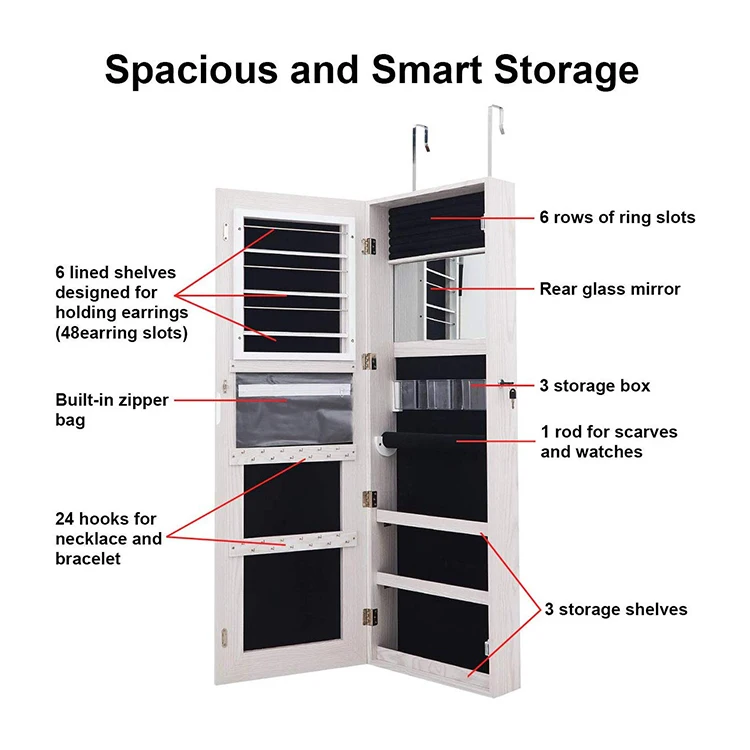 Lockable Touch Screen Light Door Wall Mount Jewelry Cabinet Box Jewelry Cabinet