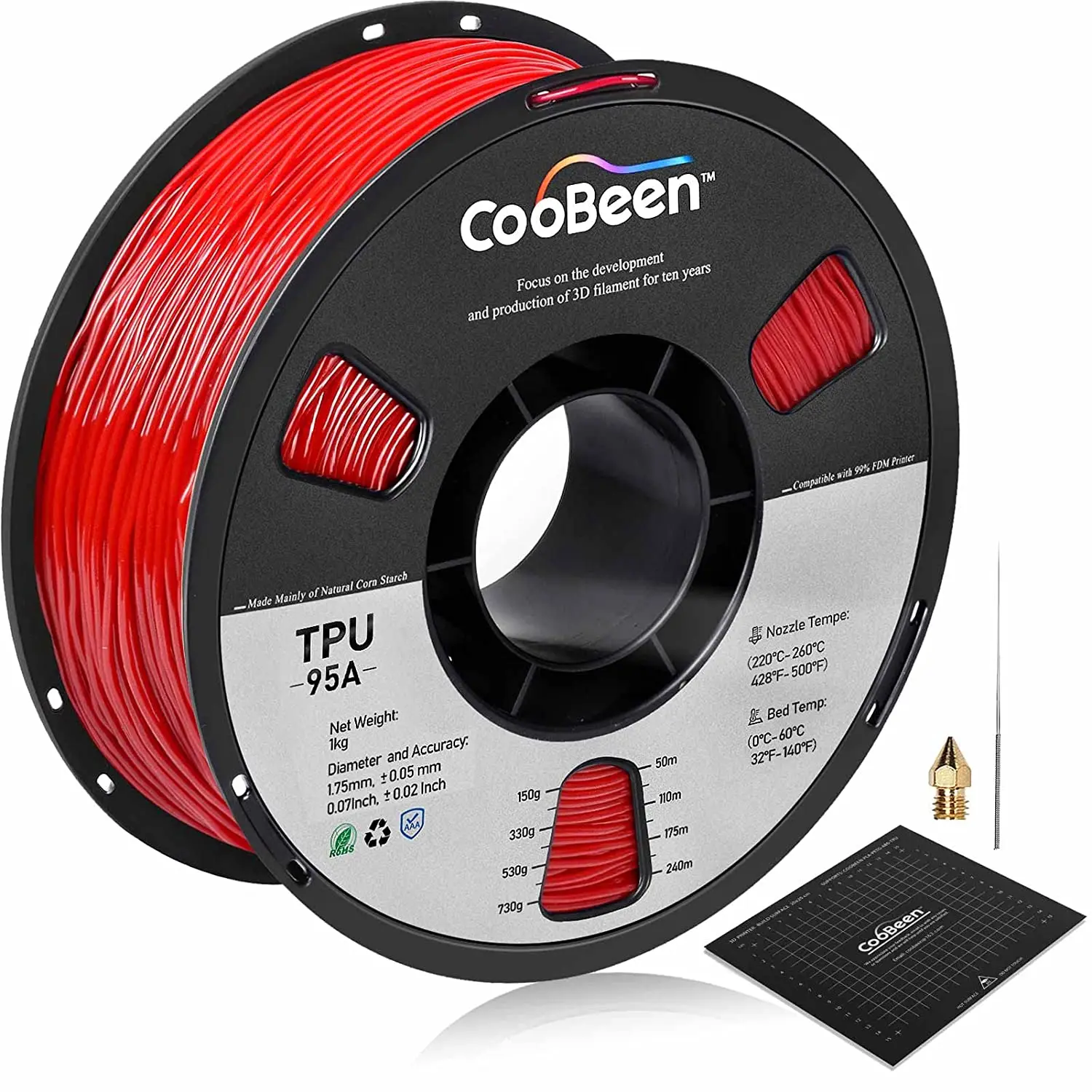 CooBeen 3D Filament TPU 1.75mm/1kg for 3D Printer Printing Filament ROHS certificated Chinese Direct Factory
