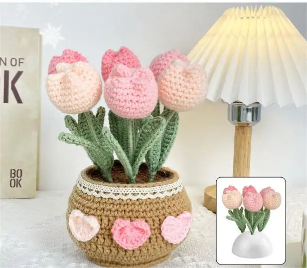 Wholesale Handmade Woven flower Tabletop Decoration for Home Decor various styles Potted Woolen Flowers