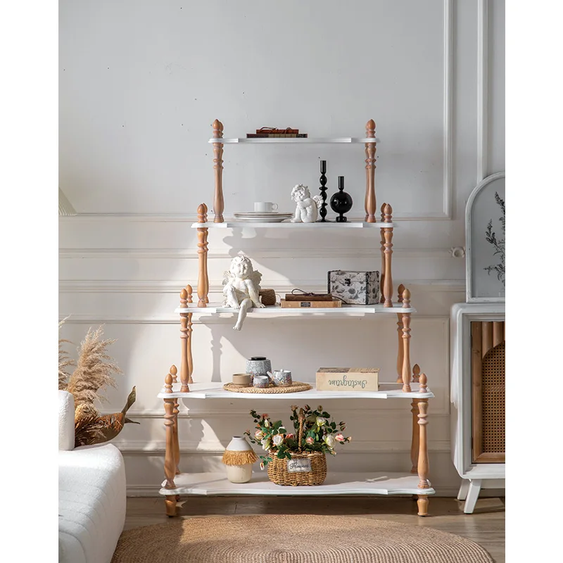 Household Retro Shelves Solid Wood Storage Rack Floor-Standing Shelves For Home Decor