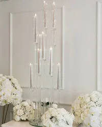 MH-TZ0575  Elegant 10 arm tall glass crystal candelabra candle holders centerpieces for wedding table decoration