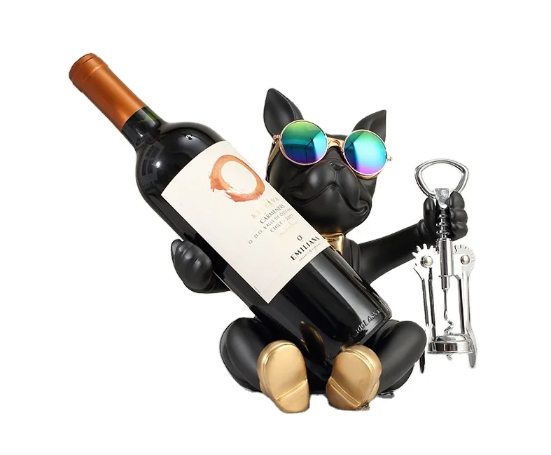 2023 TOP SELLING POLY RESIN CREATIVE BLACK ANIMAL BULLDOG WINE GLASS HOUSE TABLE DECORATIVE HOLDER STATUE HOLIDAY GIVEAWAY GIFT