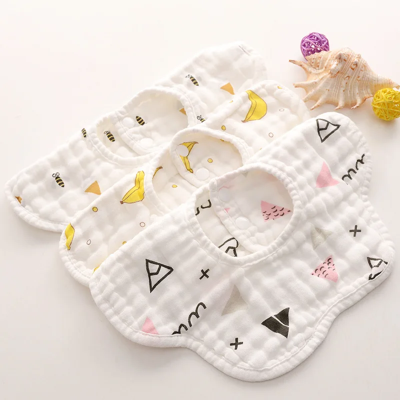 Baby Bibs 360 Degree Rotation 8 Layers Gauze Muslin Baby Kids Bandana Burp Cloth Soft Newborn Infant Saliva Towel Baby Stuff