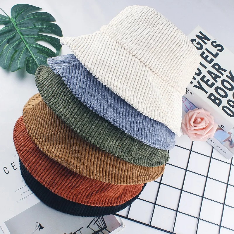 High Quality Solid Color Plain Blank Fisherman Hats Custom Logo Embroidery Corduroy Bucket Hats