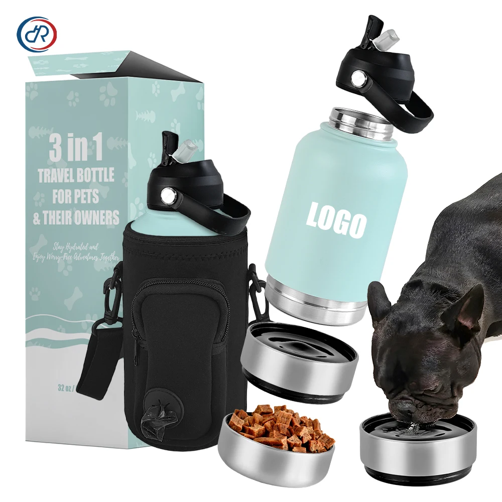 OKKPETS 3 в 1 бутылка для воды собак переносная 304 домашних животных из нержавеющей стали безопасная большая чаша