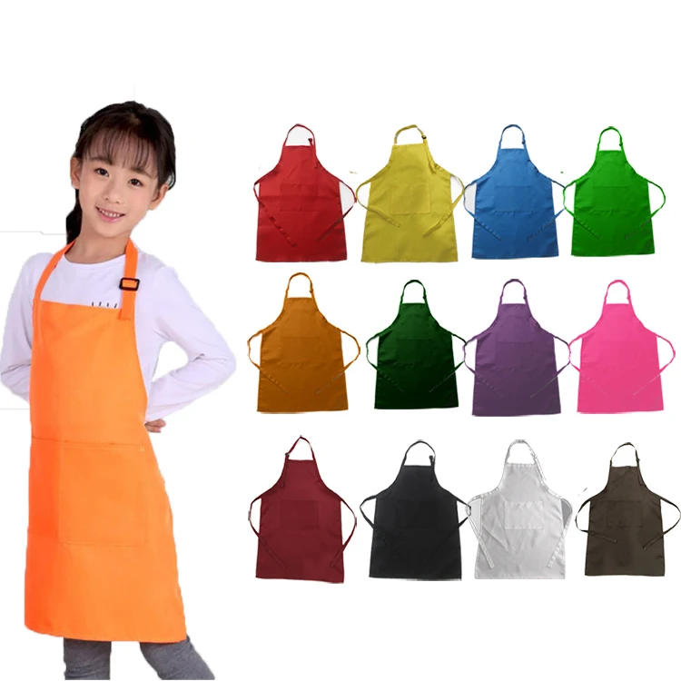
Factory price direct sales cute style children solid color polyester apron kids aprons 