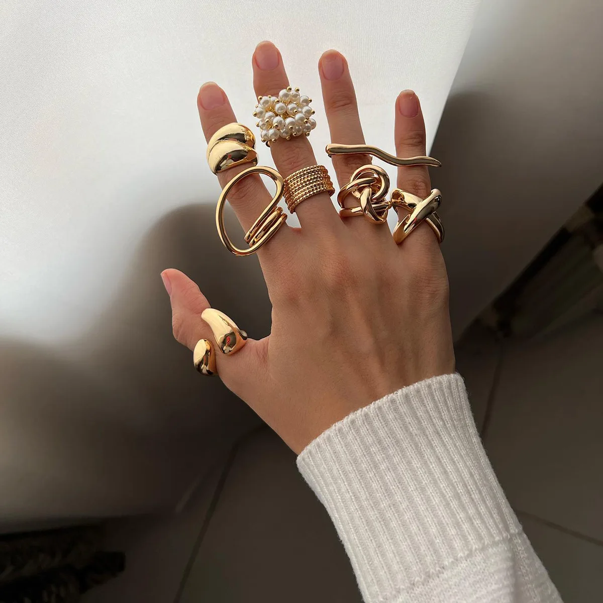 Waterproof Jewelry Chunky Stainless Steel 18K Gold Plated Rings Adjustable Irregular Rings For Women