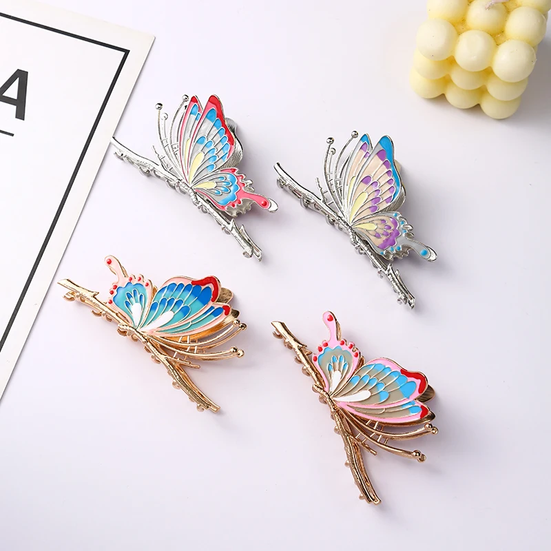 Ins Fancy Wheat Metal Large Grab Clip Metal Hair Accessories Set Lady Shark Clip Simple Alloy Butterfly Flowers Hair Claw Clip